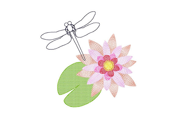 Dragonfly and Water Lily Embroidery